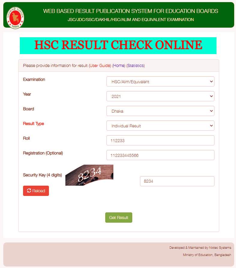 hsc result check online